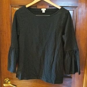 J.Crew factory boat neck bell sleeve top, black, m